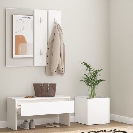 Garderobe set bewerkt hout wit 3