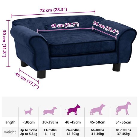 Hondenbank 72x45x30 cm pluche blauw 9