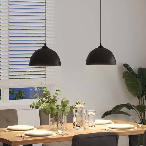 Hanglampen 2 st In hoogte verstelbaar E27 30 cm metaal zwart 4