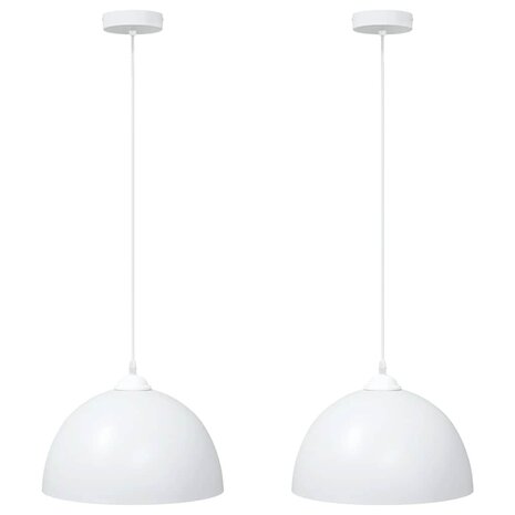 Hanglampen 2 st In hoogte verstelbaar E27 30 cm metaal wit 2