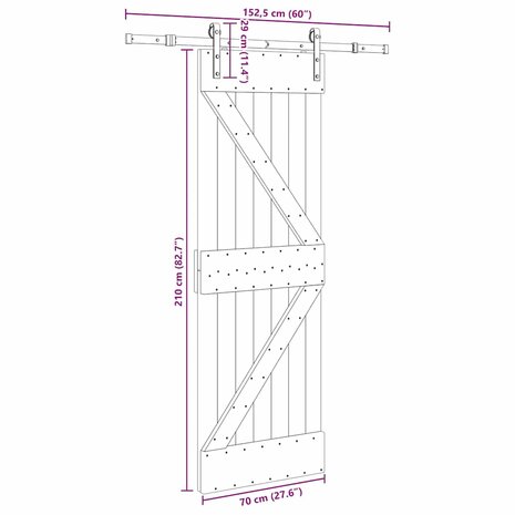Schuifdeur met beslag 70x210 cm massief grenenhout 8