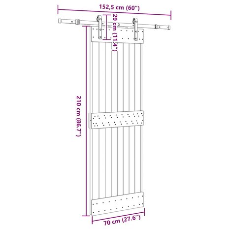 Schuifdeur met beslag 70x210 cm massief grenenhout 8