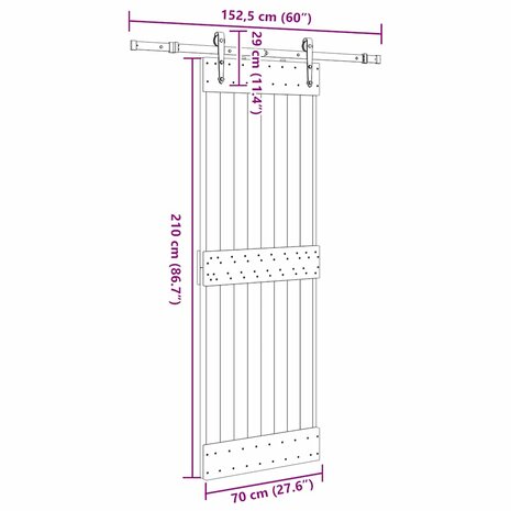 Schuifdeur met beslag 70x210 cm massief grenenhout 8