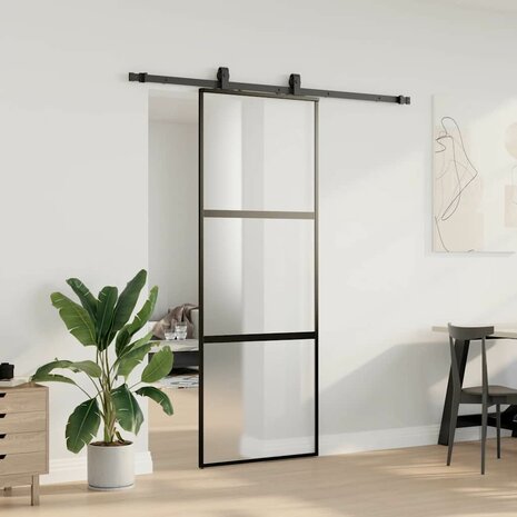 Schuifdeur met beslagset 76x205 cm gehard glas zwart 3