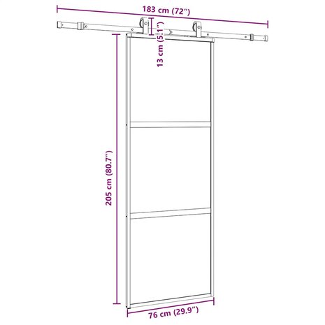 Schuifdeur met beslagset 76x205 cm gehard glas zwart 9