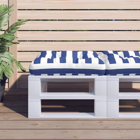 Palletkussen gestreept 50x50x12 cm stof blauw en wit 1