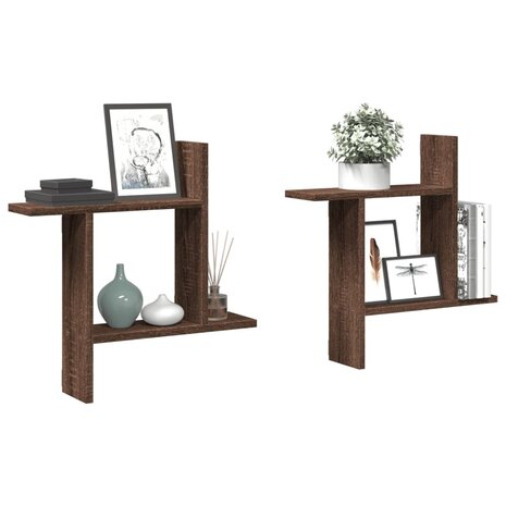 Wandschappen 2 st 50x12x50 cm bewerkt hout bruin eikenkleurig 1