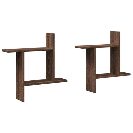 Wandschappen 2 st 50x12x50 cm bewerkt hout bruin eikenkleurig 2