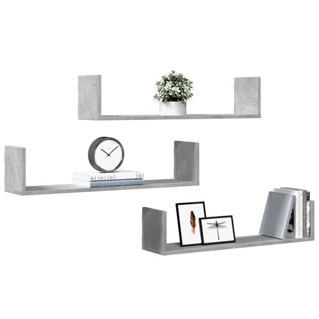 Wandschappen 3 st 80x18x18 cm bewerkt hout betongrijs 3
