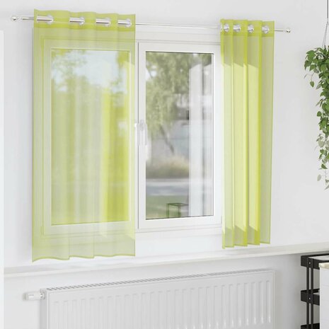 Gordijnen Voile met doorvoertules 2 st 140x140 cm appelgroen 1