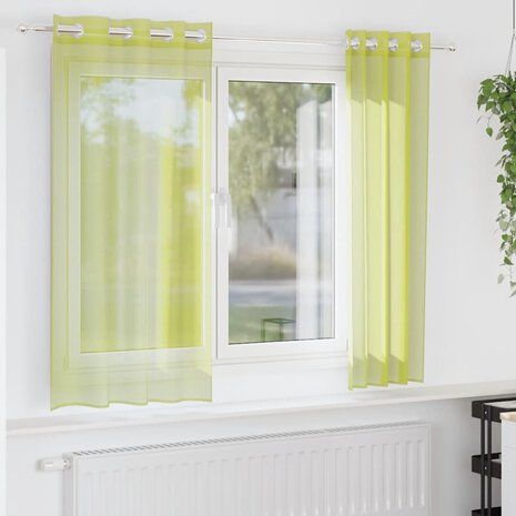 Gordijnen voile met doorvoertules 2 st 140x175 cm appelgroen 1