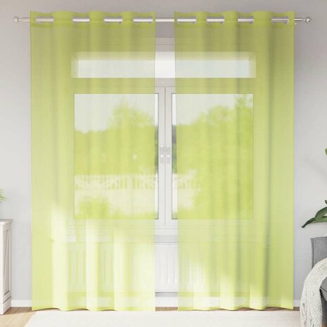 Gordijnen voile met doorvoertules 2 st 140x245 cm appelgroen 1