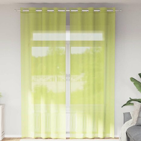Gordijnen Voile met doorvoertules 2 st 140x260 cm appelgroen 1