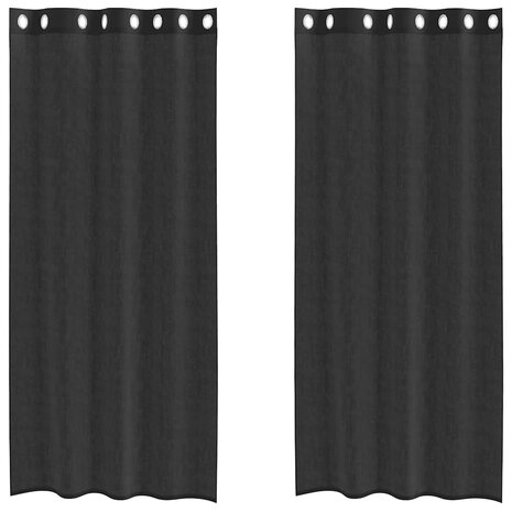 Gordijnen voile met doorvoertules 2 st 140x225 cm zwart 2
