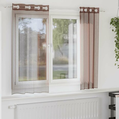 Gordijnen voile met doorvoertules 2 st 140x140 cm bruin 1