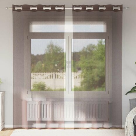 Gordijnen voile met doorvoertules 2 st 140x225 cm bruin 1