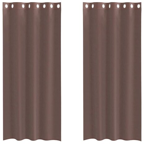 Gordijnen voile met doorvoertules 2 st 140x225 cm bruin 2