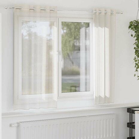 Gordijnen voile met doorvoertules 2 st 140x175 cm crèmekleurig 1