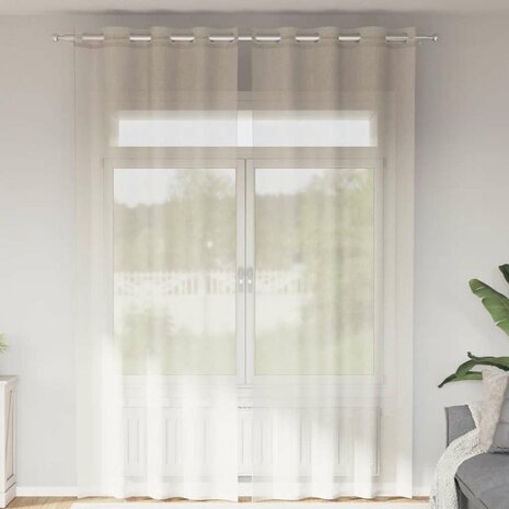 Gordijnen Voile met doorvoertules 2 st 140x300 cm crème 1