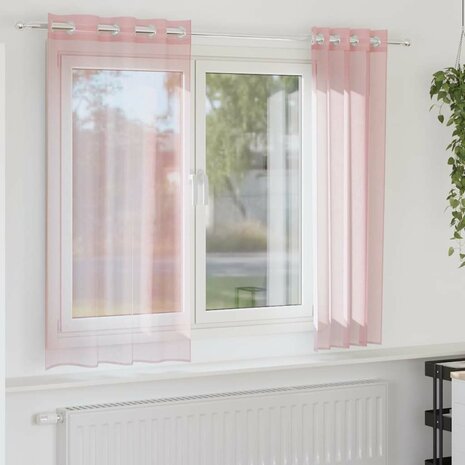 Gordijnen voile met doorvoertules 2 st 140x140 cm lichtroze 1
