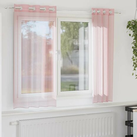 Gordijnen voile met doorvoertules 2 st 140x175 cm lichtroze 1