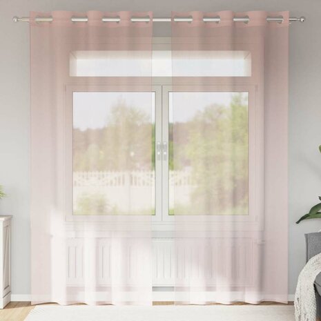Gordijnen voile met doorvoertules 2 st 140x225 cm lichtroze 1