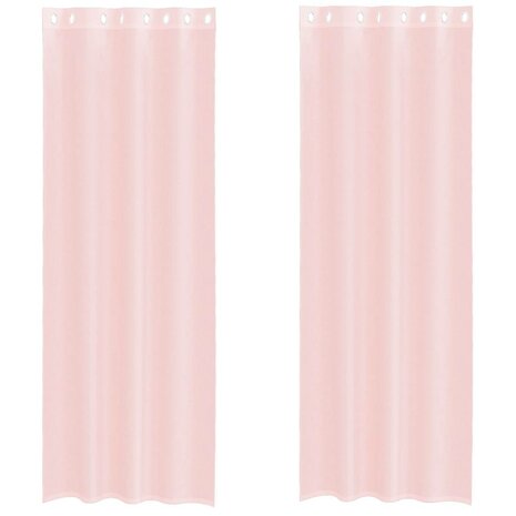 Gordijnen voile met doorvoertules 2 st 140x260 cm lichtroze 2