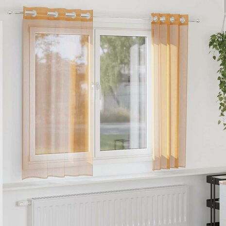Gordijnen voile met doorvoertules 2 st 140x140 cm oranje 1
