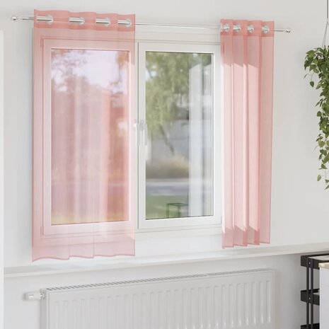 Gordijnen voile met doorvoertules 2 st 140x140 cm roze 1