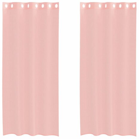 Gordijnen voile met doorvoertules 2 st 140x245 cm roze 2