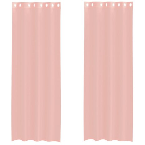Gordijnen voile met doorvoertules 2 st 140x300 cm roze 2