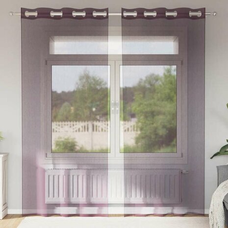 Gordijnen voile met doorvoertules 2 st 140x225 cm paars 1