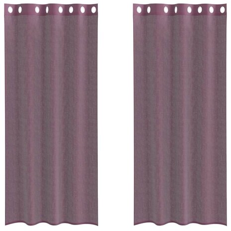 Gordijnen voile met doorvoertules 2 st 140x225 cm paars 2