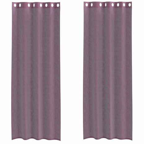 Gordijnen voile met doorvoertules 2 st 140x300 cm paars 2