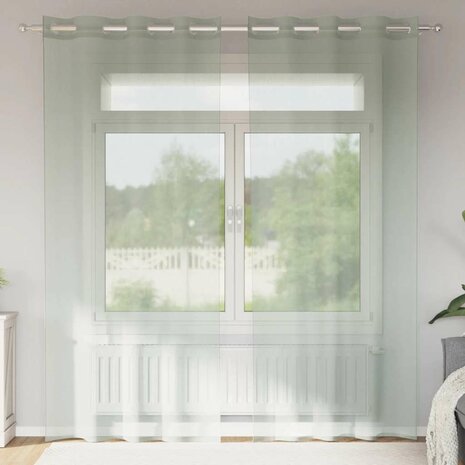 Gordijnen voile met doorvoertules 2 st 140x245 cm lichtgrijs 1