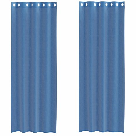Gordijnen voile met doorvoertules 2 st koningsblauw 2