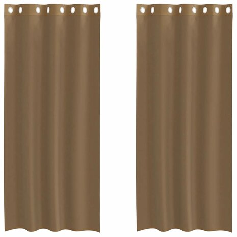 Gordijnen voile met doorvoertules 2 st lichtbruin 2