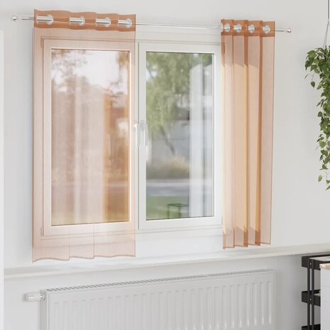 Gordijnen voile met doorvoertules 2 st terracotta 1
