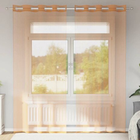 Gordijnen voile met doorvoertules 2 st terracotta 1