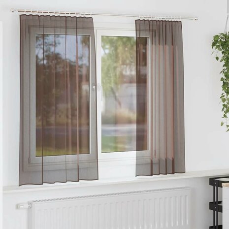 Gordijnen voile met roedezakken 2 st bruin 1