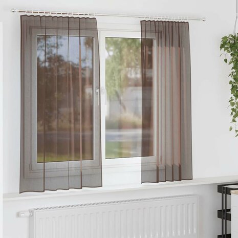 Gordijnen voile met roedezakken 2 st bruin 1