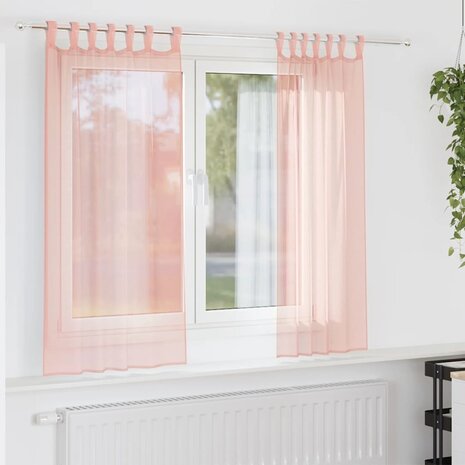 Gordijnen voile met roedezakken 2 st roze 1