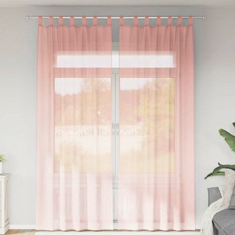Gordijnen voile met roedezakken 2 st roze 1