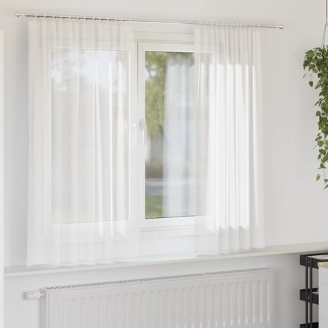 Gordijnen voile met roedezakken 2 st wit 1