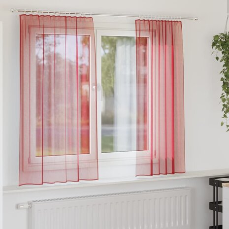 Gordijnen voile met roedezakken 2 st wijnrood 1
