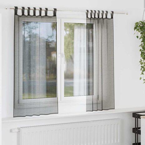 Gordijnen voile met tab top 2 st zwart 1