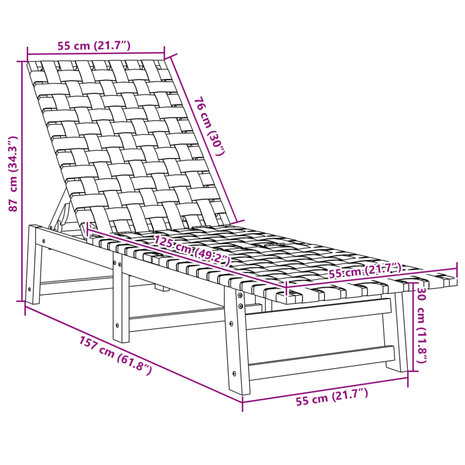 Ligbed massief acaciahout en stof zwart 8