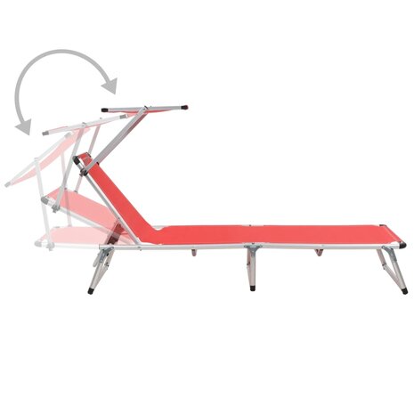 Ligbed inklapbaar met dak aluminium en textileen rood 2