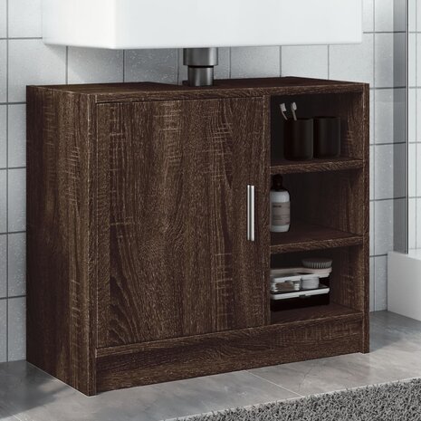 Wastafelkast 63x29x55 cm bewerkt hout bruin eikenkleurigig 1
