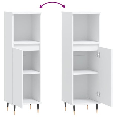 Badkamerkast 30x30x100 cm bewerkt hout wit 9